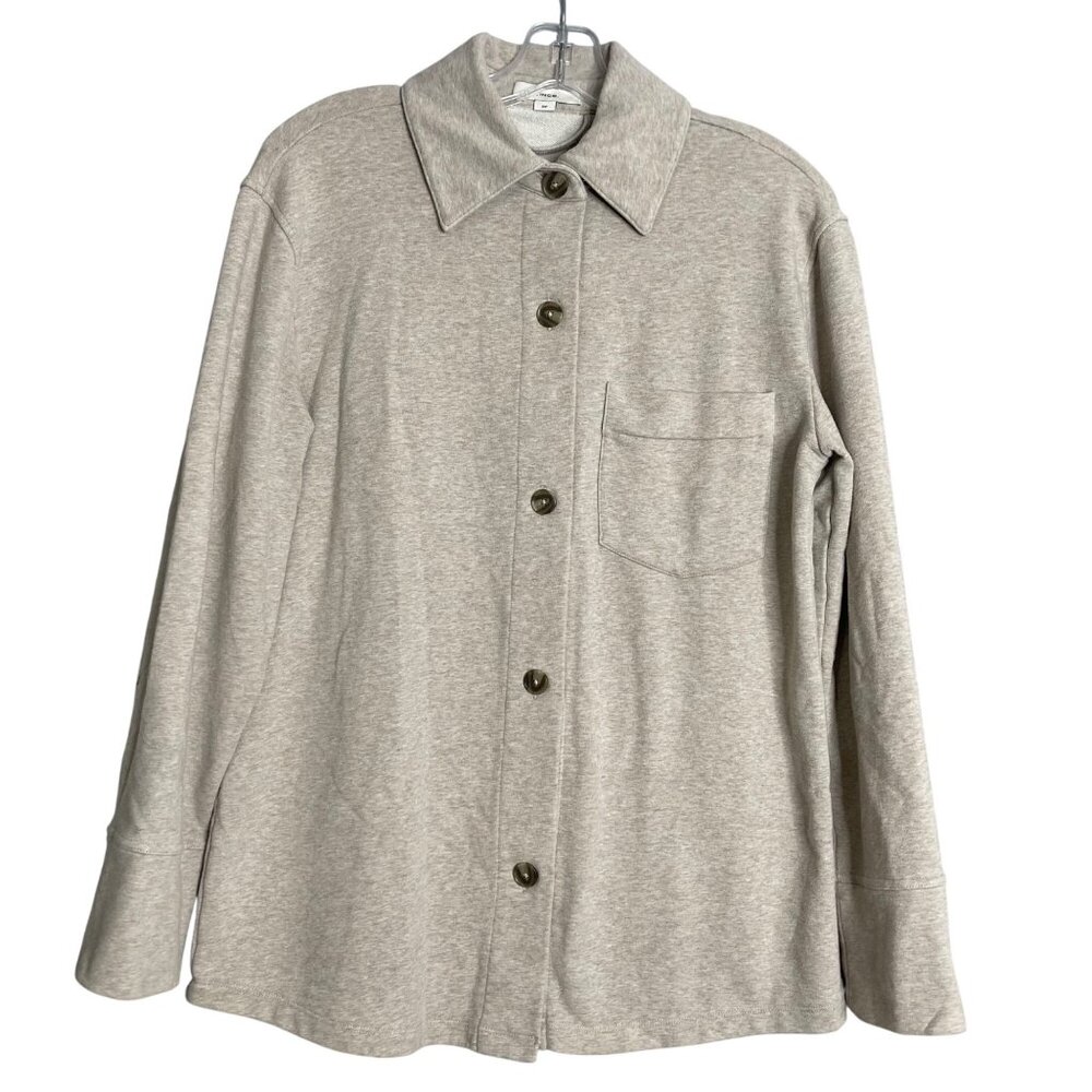 Vince Oversized Cotton Blend Knit Shirt Jacket Women's S Beige Button Front